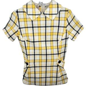 Fritzi of California Vintage 60s Plaid Short Sleeve Collared Zip Back‎ Top Retro